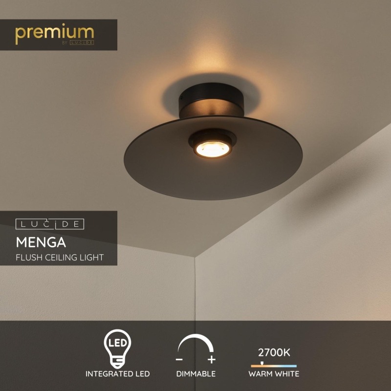 Lucide MENGA - Zapustené stropné svietidlo - Ø 40 cm - LED Rozm. - 1x12W 2700K - Smoke Grey